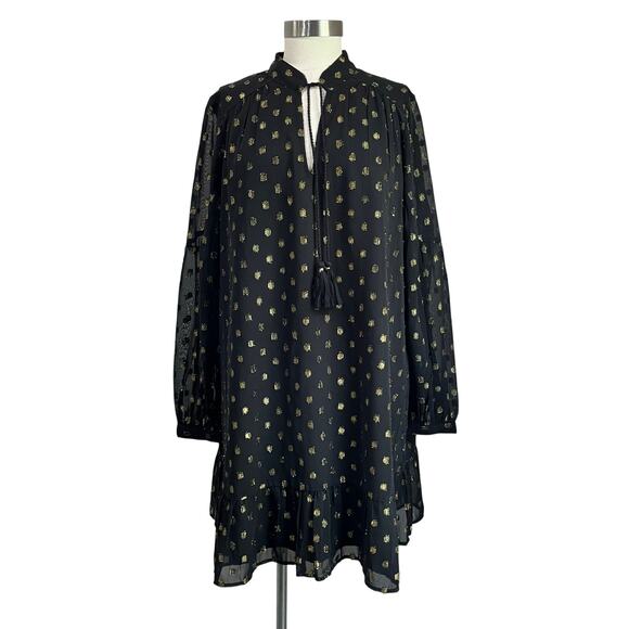 crown & ivy Dresses & Skirts - Crown & Ivy Black & Gold Clip Dot Long Sleeve Mini Dress Size L